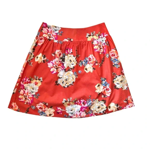 Garnet Hill Orange Floral Skirt Size 8 - Picture 3 of 6